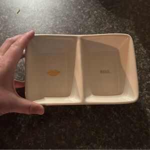 White Ceramic Divided Dish with Gold Accents